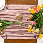 Dusty Pink Cheesecloth Table Runner Boho Wrinkled Gauze Table Runners - Image 6