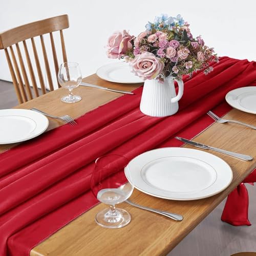 Pufogu 5 Pack 10Ft Red Chiffon Table Runner Sheer 29x120 Inch - Image 2