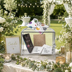 Wedding Glass Card Box with Slot and Lock, 10.2 x 6 x 8 Inch, Small Silver Geometric Cards Holder for Birthdays Party Reception, Wishing Well - Slot Length 6.3'' (Glass Box Only) - Image 7