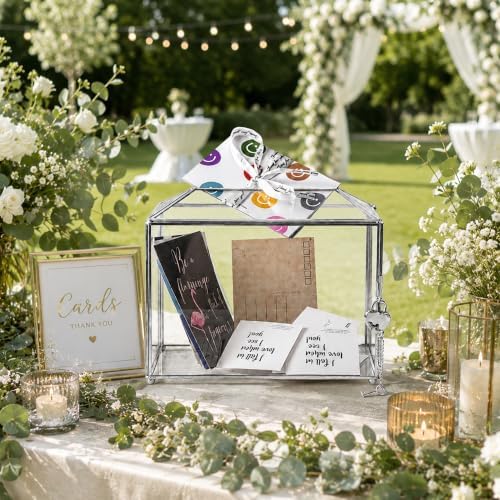 Wedding Glass Card Box with Slot and Lock, 10.2 x 6 x 8 Inch, Small Silver Geometric Cards Holder for Birthdays Party Reception, Wishing Well - Slot Length 6.3'' (Glass Box Only) - Image 7