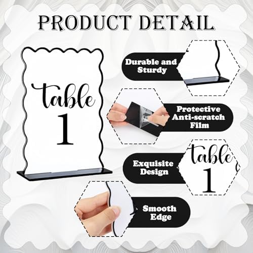 Black and White Wave Acrylic Table Number 1-20 with 20Pcs Stands, 5"x7" Table Centerpiece Decor for Indoor Outdoor Birthday Baby Shower Wedding Bridal Shower Anniversary Party Reception - Image 5