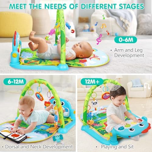 UMIKU Baby Play Mat Tummy Time Mat Boy High-Contrast Cloth, Green Dinosaur - Image 4