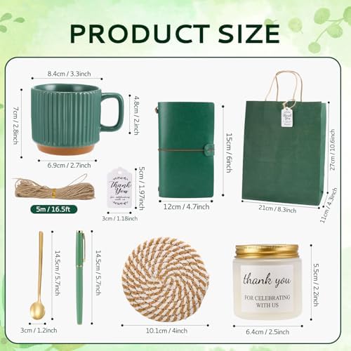 Baby Shower Prizes for Game Winners Baby Shower Games Prizes Ceramic Mugs with Metal Spoons Woven Coasters Notebooks Scented Candles Gift Bags Wedding Bridal Shower Favors for Guests (8, Green) - Image 3