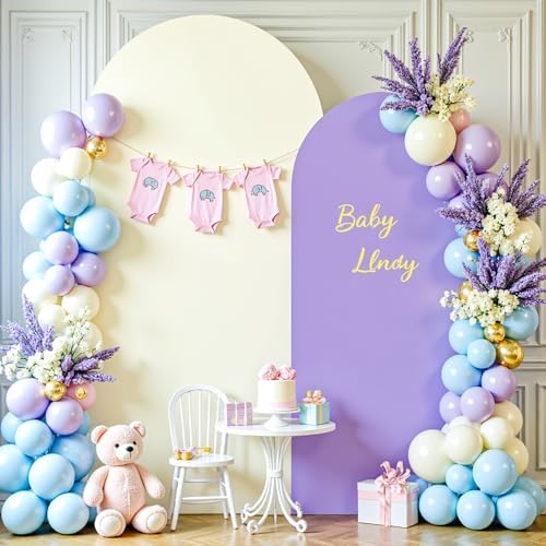 Cream Purple Arch Backdrop Cover Set of 2 Party Wedding Arch Covers Stretchy Backdrop 7.2FT 6FT Decorations Baby Shower Bridal Shower Photo Birthday Lilac Lavender Arch Stand Cover Spandex - Image 3