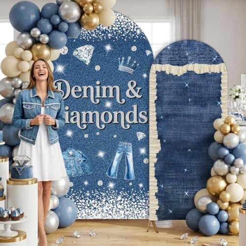 Serencatcher 7.2ft 6ft Denim & Diamonds Party Arch Backdrop Cover 2pcs - Image 5