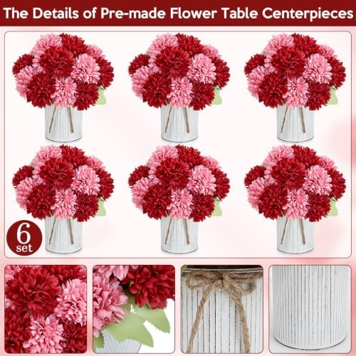 6 Set Pre-Made Flower Table Centerpieces - Burgundy & Dusty Pink - Image 5