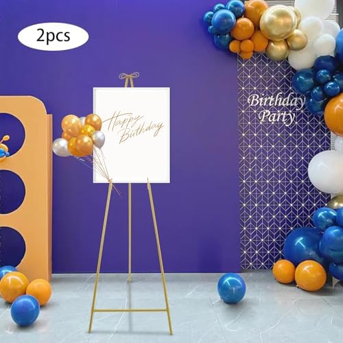 2pcs Wedding Welcome Sign Holder Portable Easel Display Stand for Poster Gold Metal Party Sign Stand Background Decor Tall Floor Easel Frame for Photo Reception Board Birthday Baby Bridal Shower Graduation (61.6''H) - Image 6