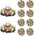 NUPTIO Flower Wedding Centerpieces for Tables - 10 Pcs 14 inch Diam Large Pink & White Artificial Flowers Fake Roses Candle Rings Wreaths Spring Summer Wreath for Front Door Weddings Party Decor by Nuptio