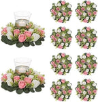 NUPTIO Flower Wedding Centerpieces for Tables - 10 Pcs 14 inch Diam Large Pink & White Artificial Flowers Fake Roses Candle Rings Wreaths Spring Summer Wreath for Front Door Weddings Party Decor by Nuptio