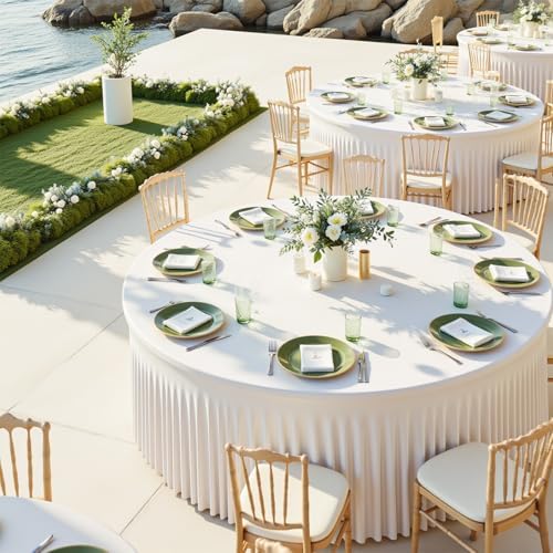 12 Pack 132inch White Round Tablecloth, Circle Stretch Table Cloths for 6 FT Tables, Wrinkle Free Round White Table Skirt for Wedding Birthday Photography Party Social Events Bridal Shower Decor - Image 6