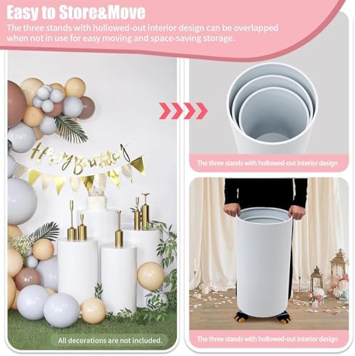 3Pcs Cylinder Stands for Party, White Cylinder Stand Cake Pedestal Stand Cylindrical Display Stand for Birthday Wedding Party Outdoor Indoor Decor (3 Pcs) - Image 5