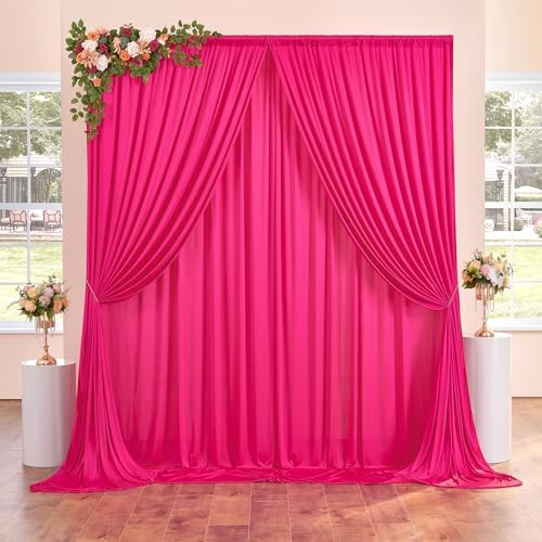 30ft x 10ft Fuchsia Wrinkle Free Backdrop Curtains for Parties,6 Panels 5×10ft Thick Silky Polyester Hot Pink Photo Backdrop Drapes Curtain for Barbie Party Wedding Birthday Baby Shower Photography - Image 2
