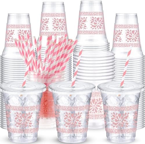 Jingmore 50 Pack 12 oz Cielito Lindo Plastic Cups, Classic, Pink by Jingmore
