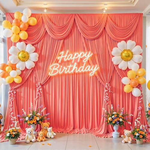 10x10ft Orange Backdrop Curtains for Parties Baby Shower Photo Wrinkle Free Polyester Photoshoot Curtains Drapes Backdrop for Birthday Party Wedding Graduation Photography Background 2 Panels 5x10FT - Image 3