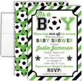 Amanda Creation Custom Baby Shower Invites Soccer Baby Shower Invitation 20 5x7 Custom Personalized Green Soccer Ball Invites With Envelopes by AmandaCreation