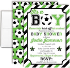 Amanda Creation Custom Baby Shower Invites Soccer Baby Shower Invitation 20 5x7 Custom Personalized Green Soccer Ball Invites With Envelopes by AmandaCreation