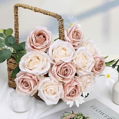 48 PCS Boho & Champagne Roses Artificial Flowers, Silk - Image 5