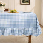Romanstile Gingham Ruffled Tablecloth Rectangle, 60 x 120 Inch, Light Blue by Romanstile
