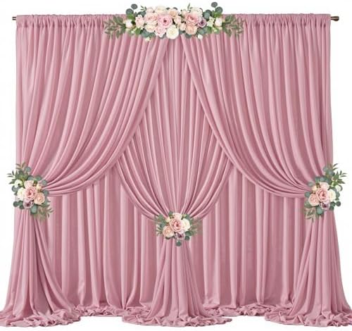 30ft x 10ft Dusty Rose Backdrop Curtains, Wrinkle-Free Sheer Chiffon Fabric Photo Backdrop Drapes for Wedding Arch Party Ceremony Stage Photography Birthday Decorations by WishCare