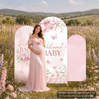 3PCS Welcome Baby Arch Backdrop Covers Pink Floral Party Decorations - Image 5
