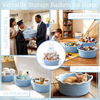 8 Pack Scalloped Small Woven Basket with Gift Bags and Ribbons 12"x 8"x 5" Cotton Rope Storage Organizer with Handles Cute Empty Gift Basket for Nursery Birthday Baby Shower, Blue - Image 4