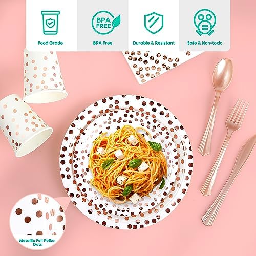 JOLLY PARTY White & Rose Gold Paper Plates 350PCS Disposable Dinnerware Set - Image 3