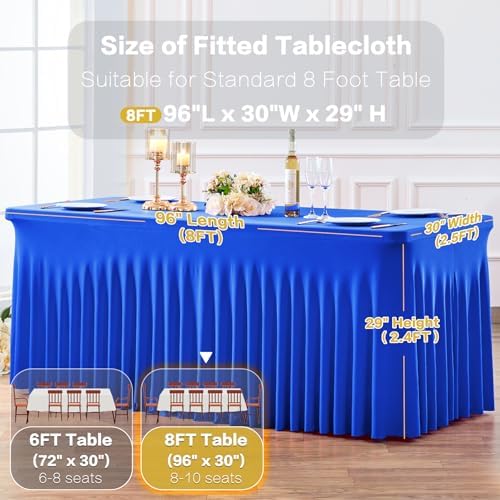2 Pack Royal Blue Table Cloth for 8 Foot Rectangle Tables Spandex Fitted Tablecloth 8ft Stretch Table Covers Skirt Blue Banquet Tablecloths Wrinkle Free Tablecloth for Party Wedding Birthday Event - Image 7