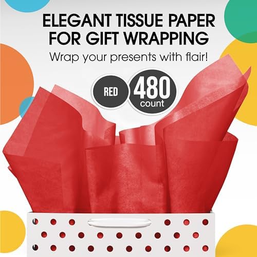 Party Solids Red Tissue Paper for Gift Bags 20" X 30" 480 Sheets - Image 4
