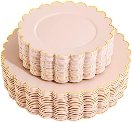 LIYH 60 Pcs Pink Plastic Plates with Gold Rim for Bridal Shower & Party by LIYHLoveinyourheart