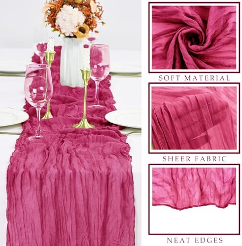 12 Pieces Hot Pink Cheesecloth Table Runners 10FT Gauze Fabric Runner for Tables Boho Table Runner Decoration Rustic Sheer Runner for Wedding Birthday Baby Bridal Shower Party (35 x 120 Inches Long) - Image 2