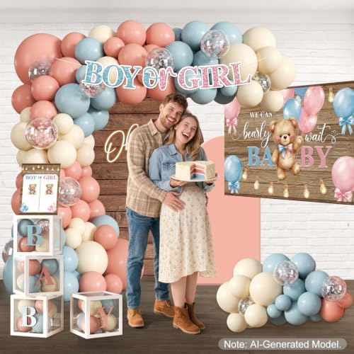 296Pcs Bear Gender Reveal Decorations, All-in-One Set for 25 Guests - Image 4