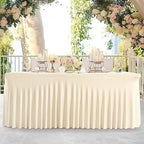 Besutolife 6ft Ivory Rectangle Tablecloth - Spandex, Wrinkle-Resistant, Ruffled Design - Perfect for Banquets, Parties, Wedding, Thanksgiving - Image 6