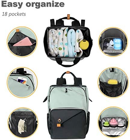Hap Tim Diaper Bag Backpack,Large Capacity Travel Back Pack Maternity Baby Nappy Changing Bags, Double Compartments with Stroller Straps,Waterproof,Grey Black(US7340-GB) - Image 4