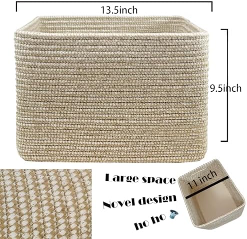 COMFY-HOMI 3PACK Cotton Rope Square Basket with Handles for Shelves| Storage|Baby Basket for GIF|Shoe Basket for Organizing|New13.5" x 11" x 9.5" for Living Room - Image 3