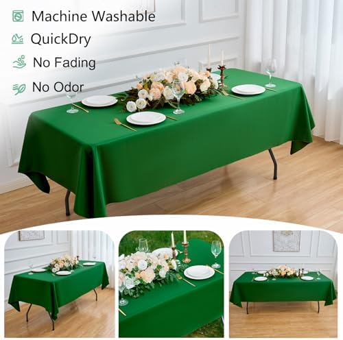 Hunter Green 6 Pack Polyester Table Cloth 60 x 102 Inch, Rectangle Tablecloths for 6 Foot Tables Washable Table Cloth for Party Wedding - Image 4