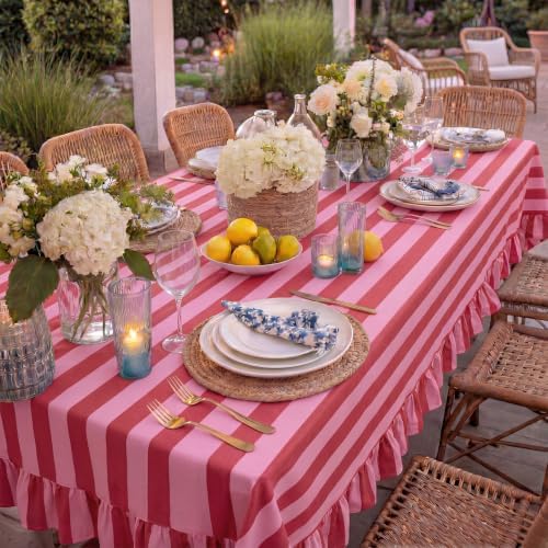 Tudomro Striped Tablecloth, Rectangle, Red, Pink, 60'' X 120'' - Image 6