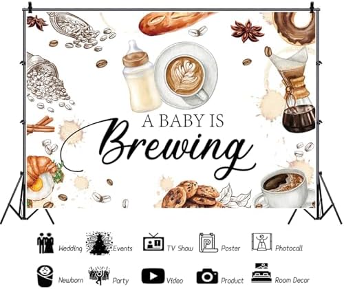 8x6ft Coffee Baby Shower Backdrop A Baby is Brewing Coffee Baby Shower Party Photography Background Milk Bottle Coffee Beans Croissant Newborn Baby Shower Decorations Banner Photo Studio Props - Image 2