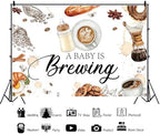 10x8ft Coffee Baby Shower Backdrop A Baby is Brewing Coffee Baby Shower Party Photography Background Milk Bottle Coffee Beans Croissant Newborn Baby Shower Decorations Banner Photo Studio Props - Image 2