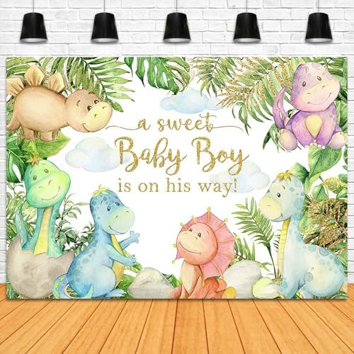 Dinosaur Baby Shower Backdrop 10x7ft Dinosaur It's a Boy Baby Shower Background Party Decorations Cartoon Dino Theme Banner Photo Booth Props - Image 3