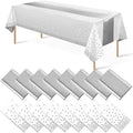 MASHAN 16Pack Disposable Plastic Tablecloths and Satin Table Runner Set White and Silver Dot Tablecloth Silver Satin Table Runner for Wedding Birthday Baby Shower Christmas New Year Party Decorations by MASHAN