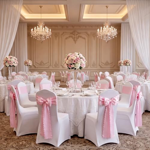 50 Pcs Pink Satin Chair Sashes Bows, 7 x 108 Inch - Image 5