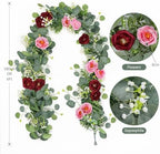 TOCHGREEN 2 Pack Artificial Eucalyptus Flower Garland with Red Pink Roses - Image 3