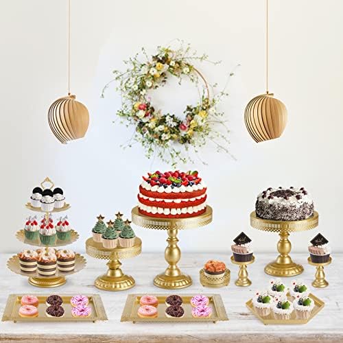 Hedume Set of 10 Cake Stand, Metal Cupcake Stand Set with Multiple Combination Styles, Dessert Plate Cake Serving Tray Candy Fruit Display Tower for Wedding, Birthday Party, Baby Shower, Anniversary - Image 5