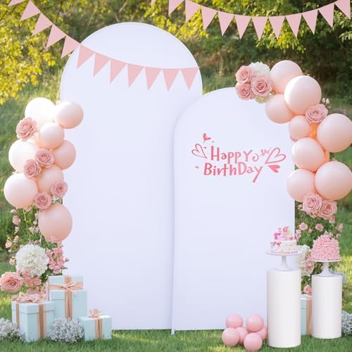 White Arch Backdrop Cover 2 Set - 7.2FT, 6FT Spandex Fitted Wedding Arch Stand Covers Round Top Chiara Arch Backdrop Stands Cover for Parties Birthday Banquet Photo Background Decoration - Image 7