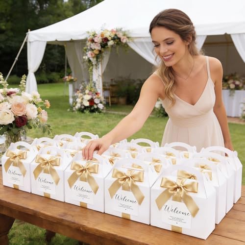 Maitys 24 Set Welcome Boxes for Wedding Guests 9x6x6 Gable Boxes, Gold - Image 6