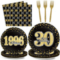 200PCS 30th Theme Birthday Party Tableware Vintage 1996 Party Supplies 30 Year Old Birthday Decorations Plates Napkins Forks Black and Gold Dinnerware Favors for Men or Women by ZOIIWA