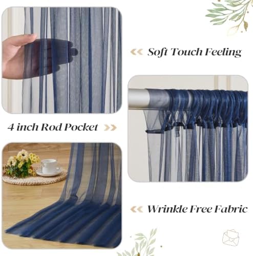 Shillance 30ft x 10ft Navy Blue Backdrop Curtain with Lights String for Parties, Sheer Tulle Wedding Photo Backdrops Drapes for Baby Shower Birthday Party Decorations Background for Photography - Image 4