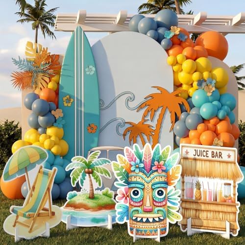 Honoson Large 32" Tiki Aloha Luau Party Decoration Cardboard Cutouts, Tiki Bar Totem Backdrop Standup Yard Signs for Hawaiian Party Supplies Tropical Summer Beach Pool Photo Booth Props - Image 5