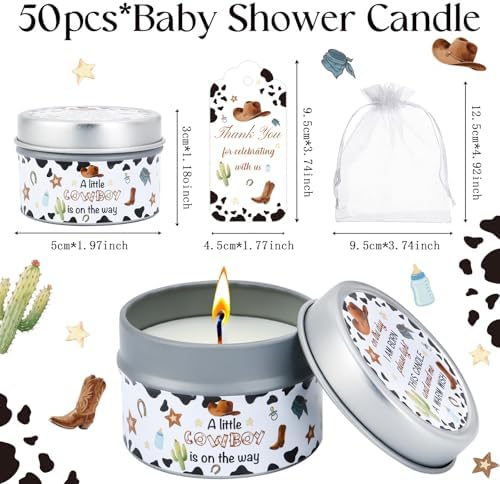 50Set Baby Shower Candle Party Favors Western Cowboy Lavender Scented Candles Bulk Favors for Guests Girl Boy Baby Shower Gender Reveal Party Gifts (Cowboy) - Image 2