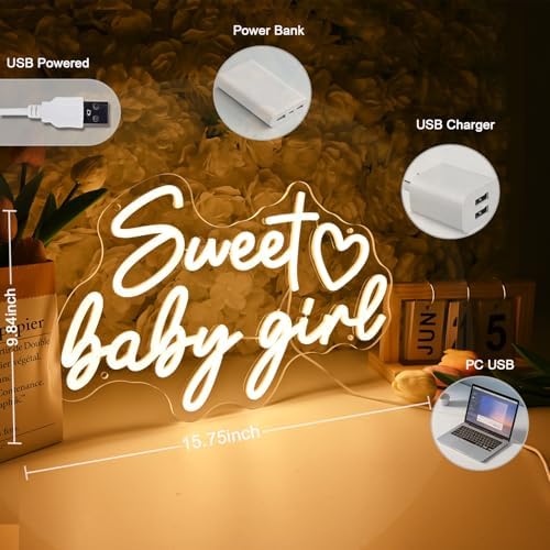 Britrio Sweet Baby Girl Neon Sign Baby Shower 1st Birthday Party Backdrop - Image 3